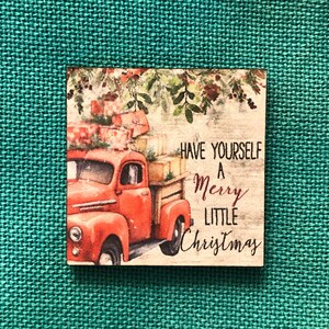 Merry Little Christmas Red Truck | Wooden Needle Minder | Cover Minder