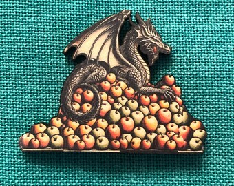Dragon with Golden Apples | Wood Needle Minder | Cover Minder