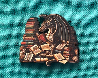 Book Dragon | Wooden Needle Minder | Cover Minder