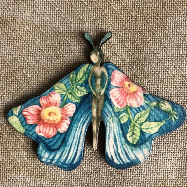 Floral Luna Moth | Wooden Needle Minder | Cover Minder