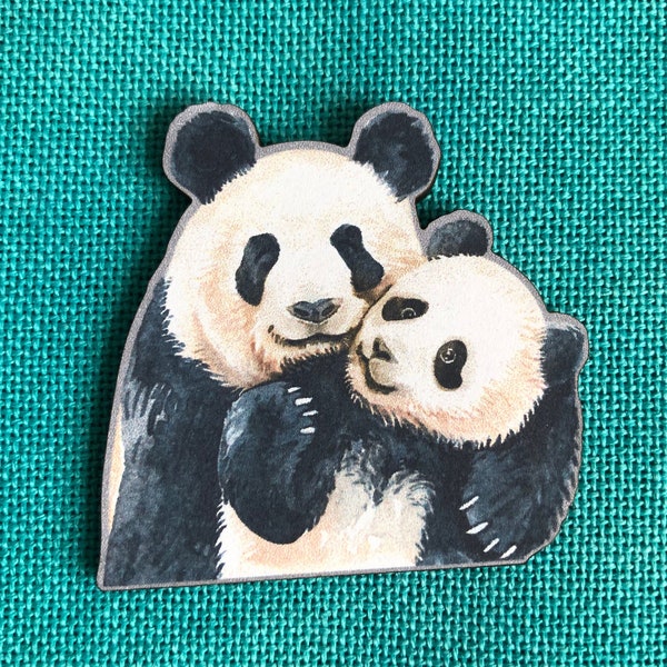 Maman et bébé panda Aiguille en bois Minder