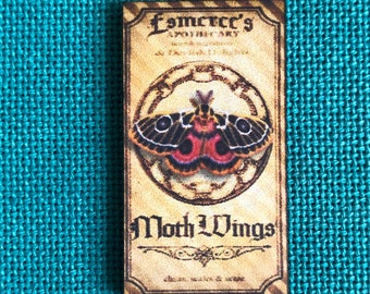 Moth Wings Apothecary Label | Wooden Needle Minder | Cover Minder