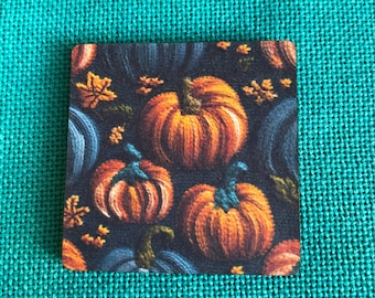 Embroidered Pumpkin Patch | Wooden Needle Minder | Cover Minder