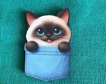 Pocket Kitty - Siamese | Wooden Needle Minder | Cover Minder