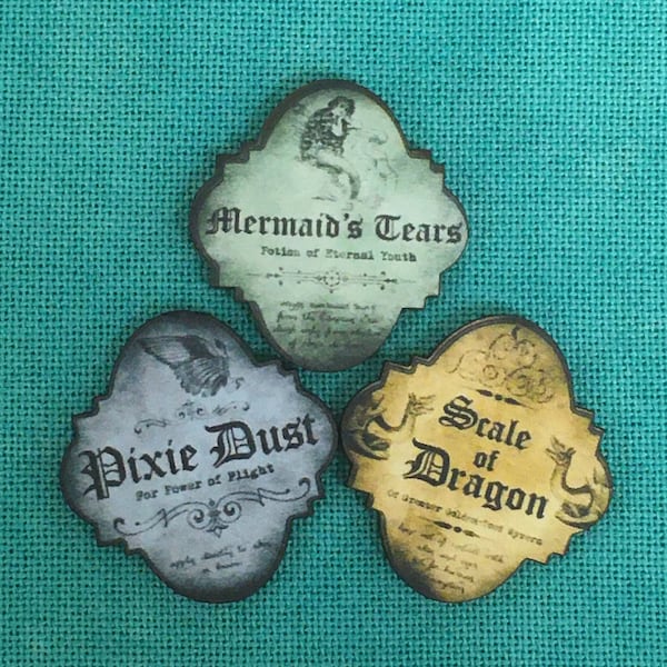 Magical Apothecary | Mermaid Tears | Scale Of Dragon | Pixie Dust | Wooden Needle Minder | Cover Minder