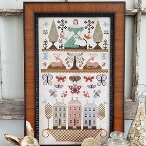 【ハンドメイド】【額付き】【昭和レトロ】　大きな押し絵6枚 PIECES of OLDE by Kathy Barrick / Cross Stitch Chart
