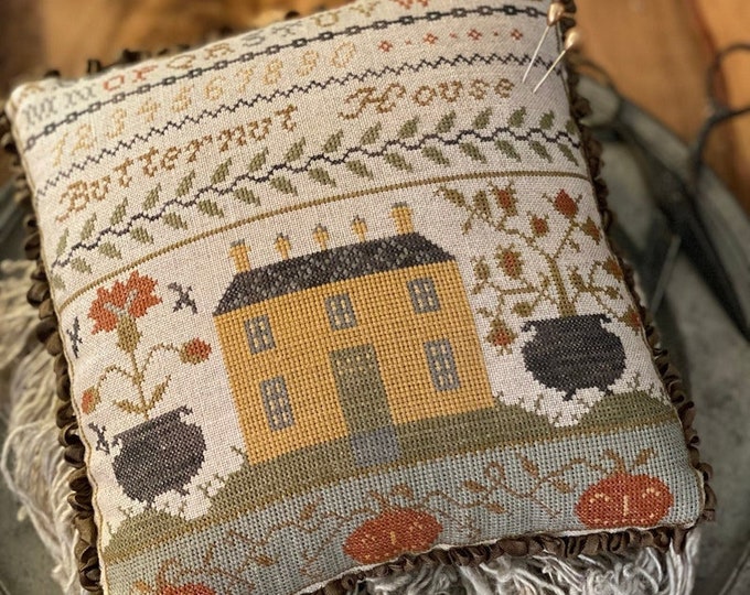 Butternut House Pinkeep Stacy Nash Primitive Cross Stitch Chart Etsy
