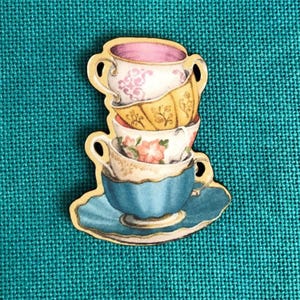 Pile de tasses de thé | Aiguille de rappel en bois | Aide-mémoire