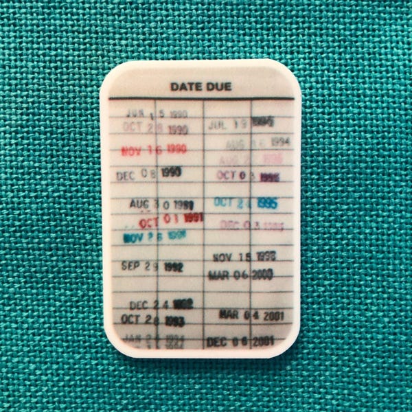 Scheda libro della biblioteca n. 2 / Needle Minder / Cover Minder