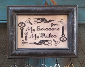 My Scissors My Rules | Heartstring Samplery | Cross Stitch Chart | My Rules Fob