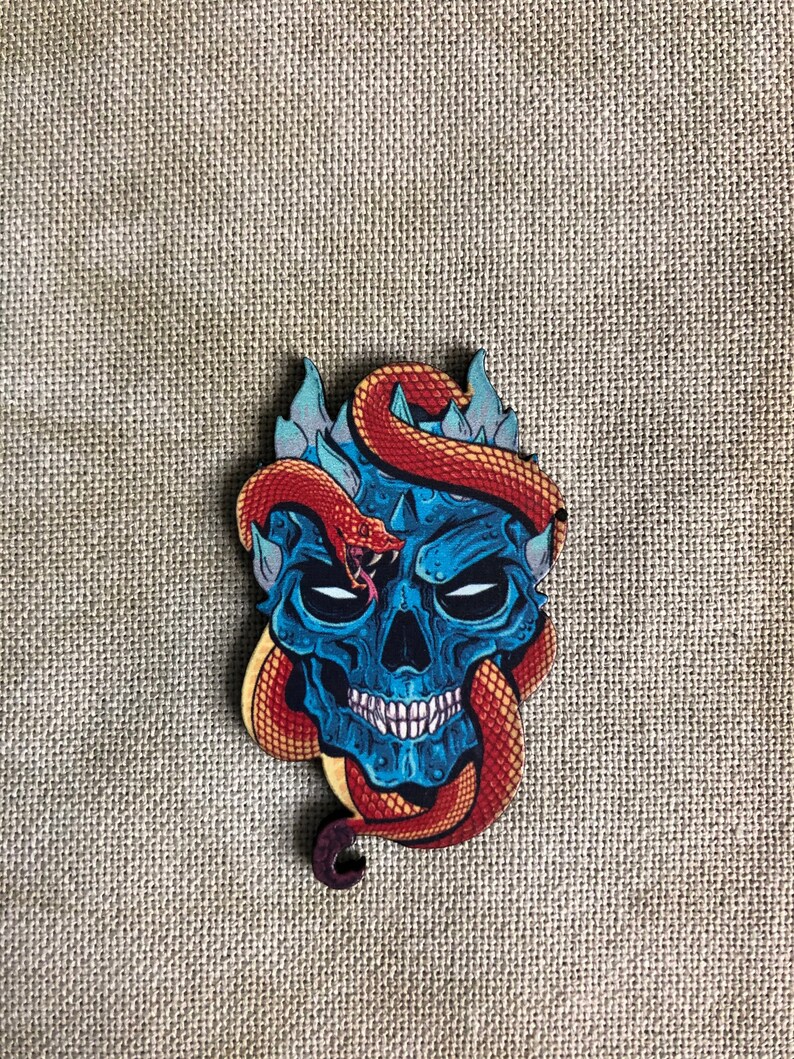 Skull and Snake #3 Wooden Needle Minder