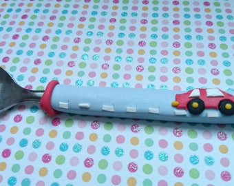 sky blue polymer clay red car spoon