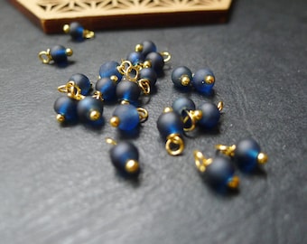 40 perles rondes en verre bleu mat 4x8mm bronze ou doré AU CHOIX