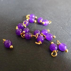 x10 round pearls purple jade stones 4x8mm golden charms image 2