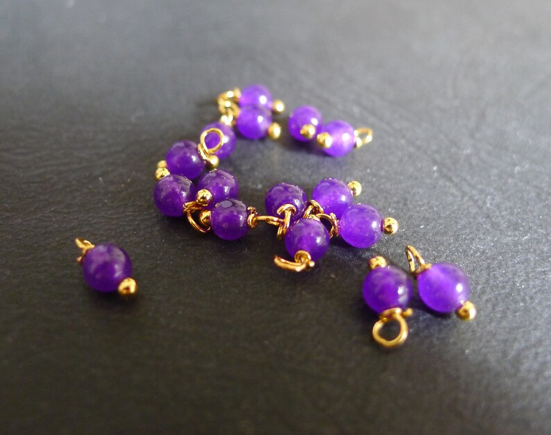 x10 round pearls purple jade stones 4x8mm golden charms image 2