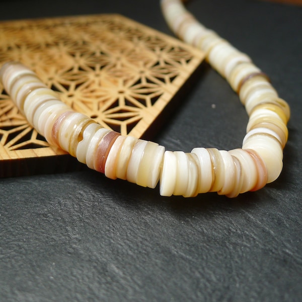 40 perles rondelles coquillages beige heishi ethniques 8mm
