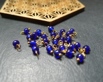 40 round blue glass beads 4x8mm bronze or gold CHOICE