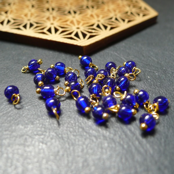 40 perles rondes en verre bleu 4x8mm bronze ou doré AU CHOIX