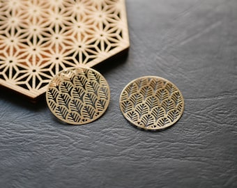 x2 pendant, round sequin print, gold 30mm, laser cut