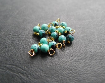 20 round pearls in turquoise blue and gold jade 4x8mm