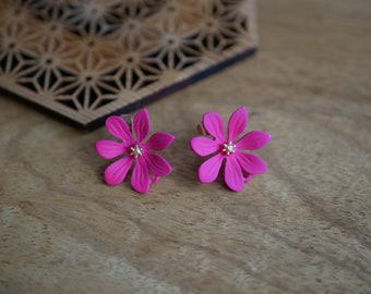 2 pink chip support earring attachments, flower pattern, 22mm