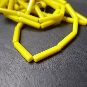 10 yellow glass rectangular tube beads 4x20mm