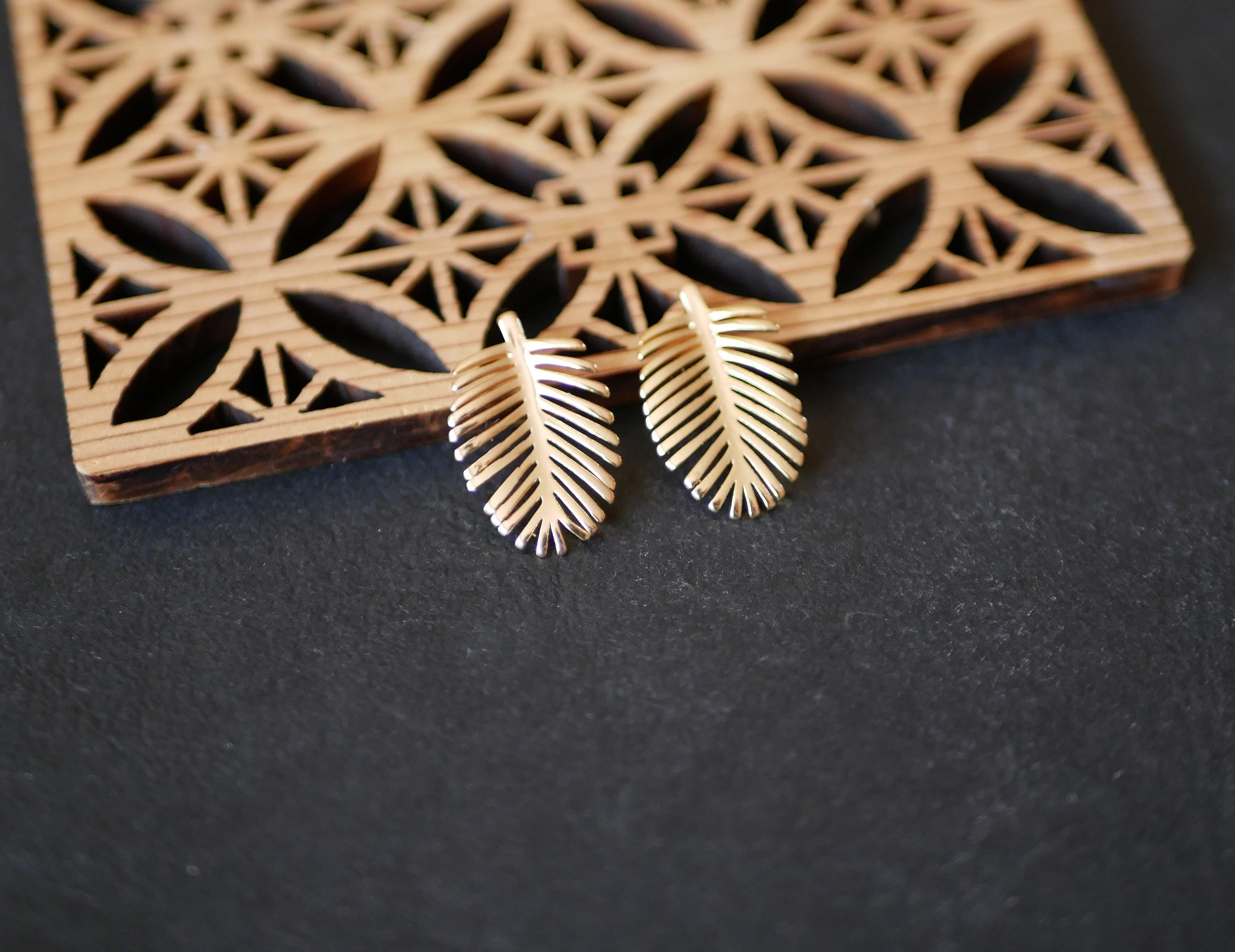 Boucles D'oreilles Vintage Feuilles De Palmier - Style XXème Siècle Ancien