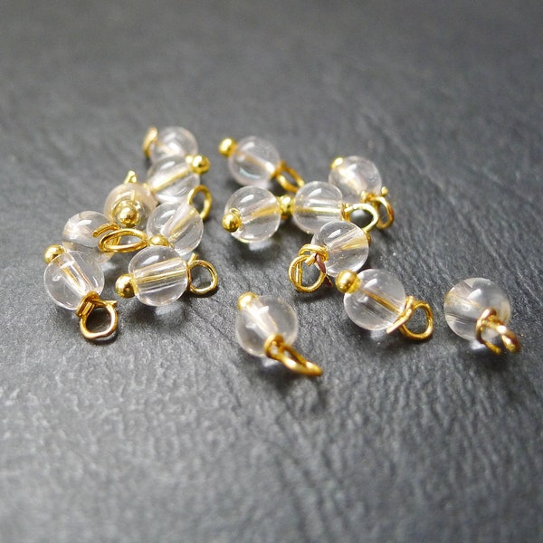 40 perles rondes verre transparent BRONZE ou DORE au CHOIX 4x8mm breloques