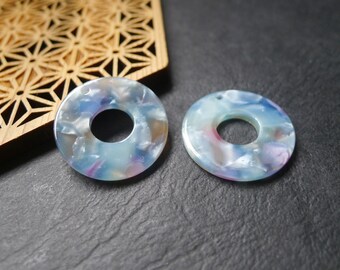 2 pendants in blue round sequin resin 24mm