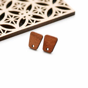 Orecchini trapezoidali in legno di noce marrone e acciaio inossidabile 304, 12x14 mm