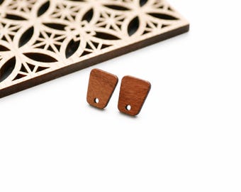 Trapetsformade örhängen i brunt valnötsträ och 304 rostfritt stål, 12x14mm