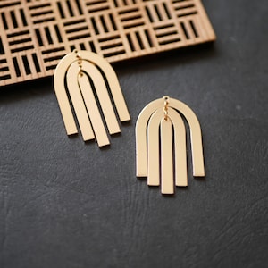 X2 half circle gold pendant, golden geometric chams, half circle earrings, 24x42mm