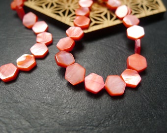 5 perles hexagones coquillages rose corail heishi 8mm