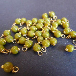 40 perles rondes en verre vert kaki 4x8mm breloques doré ou bronze image 2