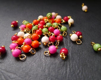 50 round beads stones howlite beige pink green orange red 4x8mm charms