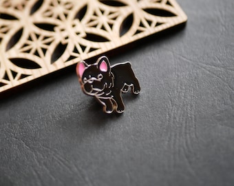 Black french bulldog dog pin, 1980s button pin, Bulldog dog lover pin, 23x24mm