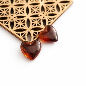 brown translucent acrylic heart pendants, amber effect heart charms, heart charms for jewelry making, set of 2