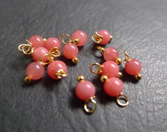 X20 round pearls stones jade pink 4x8mm golden charms