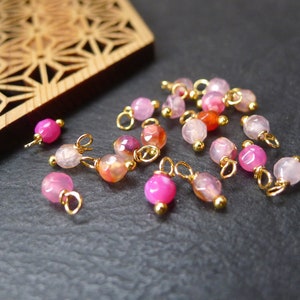 x20 round beads, faceted jade stone, pink white, 4x8mm, golden charms