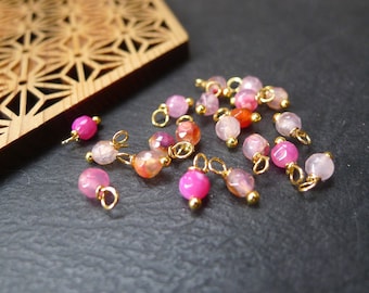 x20 round beads, faceted jade stone, pink white, 4x8mm, golden charms