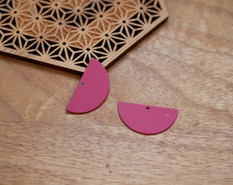 X2 raspberry pink half moon charm 15x30mm