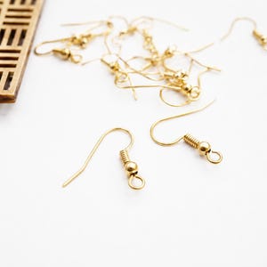 50 Gold Earring Hooks, DIY Jewelry Supplies, Earring Hooks, 20mm