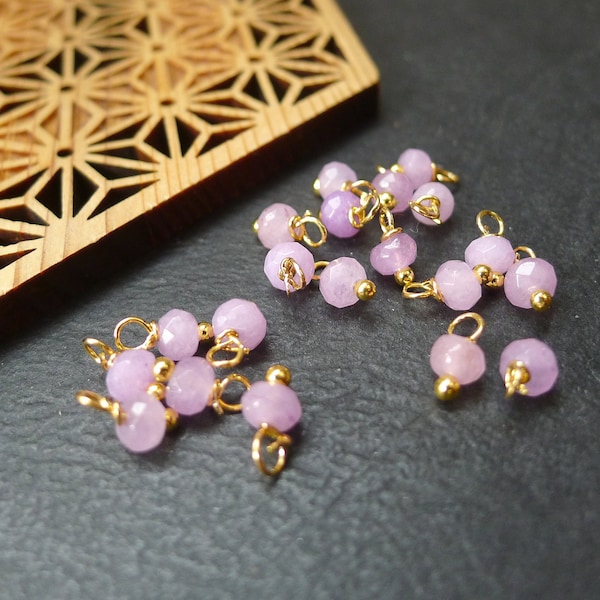 20 perles rondes à facettes en jade violet rose lilas et doré 4x8mm