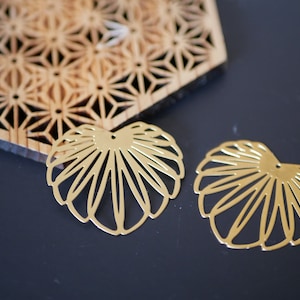 x2 golden tropical leaf pendant, openwork stainless steel pendant, stainless steel jewelry supply, 35mm