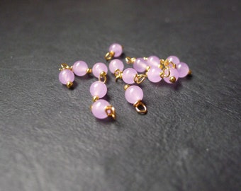 x20 perles rondes pierres jade violet parme 4x8mm breloques doré