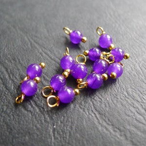 x10 round pearls purple jade stones 4x8mm golden charms image 1