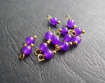 x10 perles rondes pierres jade violet 4x8mm breloques doré