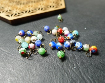 40 Millefiori round glass beads 4x8mm golden or bronze bell