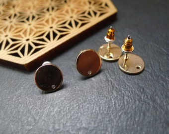 8 earring clips with gold chip support, 8mm or 10mm tray