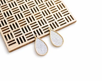 2 colgantes brillantes grises y dorados en forma de lágrima, colgante brillante con forma de marquesa, 15x25 mm. Cuenta brillante estilo discoteca.